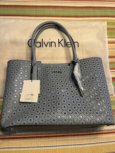 Womens Calvin Klein Slate Blue Leather Triple Compartment Purse/Tote- NWT - Picture 1 of 15