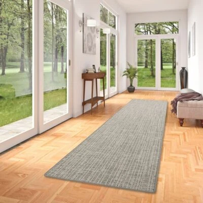 Sisal-Optik Designer Flachgewebe Läufer Teppich Pure Beige Grau Meliert - Bild 1 von 4