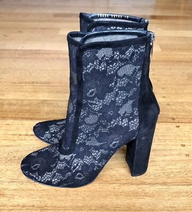 Gianvito Rossi Black Suede & Lace Heeled Ankle Boots, Size 38 - Picture 1 of 11