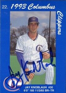 1993 Columbus Clippers JAY KNOBLAUH Signed Card autograph AUTO YANKEES RICE OWLS