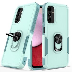For Samsung Galaxy A14 5G Dual Layer Kickstand Ring Case+Tempered Protector