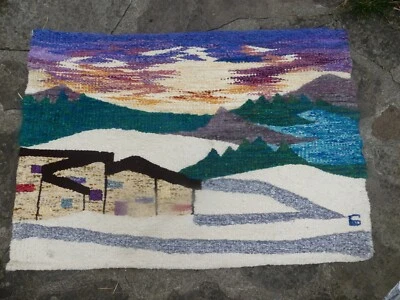 DANS LE GOUT DE  Oloksy TAPISSERIE DE LAINE VINTAGE BRUTALISTE SIGNEE 70'S DECO - Photo 1/4