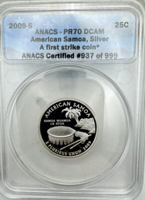 2009-S ANACS PR70 DCAM 25Cent American Samoa First Strike Silver Coin 937 of 999 - Image 1 of 4