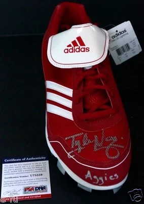 #2 Botines firmados por Tyler Naquin Adidas zapatos rojos AGGIES automático certificado de autenticidad PSA/DNA autógrafo Foto 1 de 4