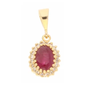 9Carat Yellow Gold Ruby & Diamond Pendant (8.5x10mm) - Picture 1 of 3