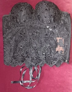 Lydia Miss Lola schwarz Spitze Perlen Pailletten Korsett (groß) Neu mit Etikett - Bild 1 von 3