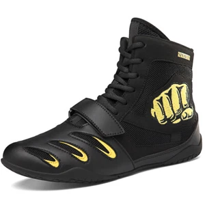 Men Wrestling Shoes Outdoor Boxing Sport Boot Fighting Weightlift Footwear Black - Picture 1 of 15