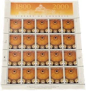 LIBRARY OF CONGRESS 200th Anniv. 20 Stamp 33c Full Souvenir Sheet 2000 USPS - Bild 1 von 2