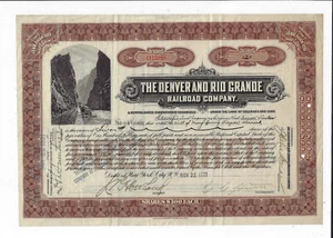 DELAWARE 1921 The Denver & Rio Grande Railroad Co Stock Certificate ABN - Picture 1 of 2