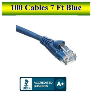 Pack of 100 Cables Snagless 7 Foot Cat5e Blue Network Ethernet Patch Cable - Picture 1 of 5