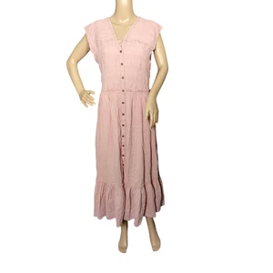 Free People Dress Womens Medium Pink Pale Mauve Button Front Maxi Boho New - Picture 1 of 13