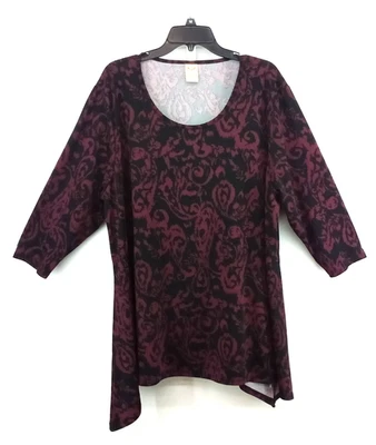 Faded Glory Blouse Women Plus Size 3X Black Floral Scoop Neck Pullover Tunic Top - Image 1 of 4