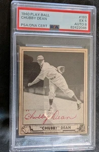1940 Play Ball #193 Chubby Dean AUTO PSA 5 W 8 Sig solo classificato ex inchiostro rosso Alfred - Foto 1 di 7