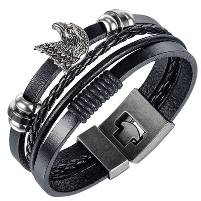 Mann Leder Armband Mode Adler Kopf Armband Kreative Handgelenkkette - Bild 1 von 4