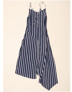 TOPSHOP Womens Sleeveless Asymmetrical Dress UK 10 Small Navy Blue Striped CQ09 - Picture 1 of 5