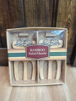 Tenedores de mano para ensalada de bambú Thirstystone nuevo juego de regalo pergamino Foto 1 de 3