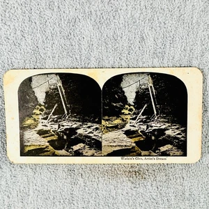 Watkins Glen Artists Dream NY New York Hand Tinted Stereoview Card Stairs - Picture 1 of 3