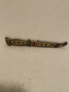 Vintage Cloisonné Enamel & Brass Letter Opener Dagger and Sheath Peacock - Picture 1 of 8