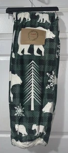 NWT MARIO LORENZ Christmas Holiday Throw Blanket Sherpa Green Plaid Polar Bear - Picture 1 of 6