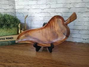 Vtg Koa Wood Monkey Pod Leaf Waikiki Woods Hawaii Carved Dish Tray Decor - Picture 1 of 6