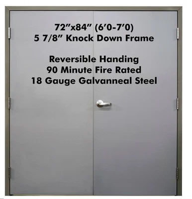 BRAND NEW Commercial Steel 72" x84" Double Doors w/Frame & Hinges Reversible - Image 1 of 3