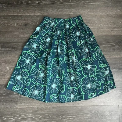 Falda Floral Lesley Evers Talla Pequeña Dixie Retro Azul Verde Cottagecore Boho Foto 1 de 4