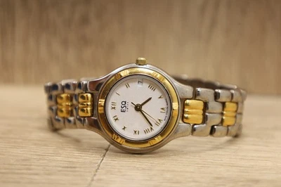 Reloj ESQ By Movado Hecho en Suiza Dos Tonos Indicador de Fecha 100177A Nuevo Batt 5.5" Foto 1 de 4