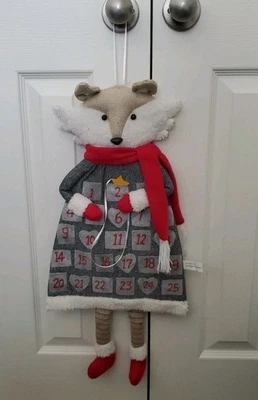 Fabric Christmas Advent Calendar Wall Hanging Countdown Fox W Scarf Star Marker - Image 1 of 4