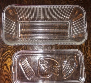 Federal Clear Glass Ribbed Refrigerator Dish Embossed Fruit Lid Rectangular 9x5 - Imagen 1 de 6