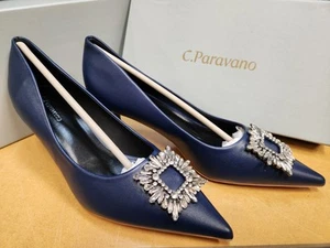 Zapatos de salón para mujer C.Paravano I punta punta tacón de gatito I punta cerrada azul marino cristal 9,5 - Imagen 1 de 3