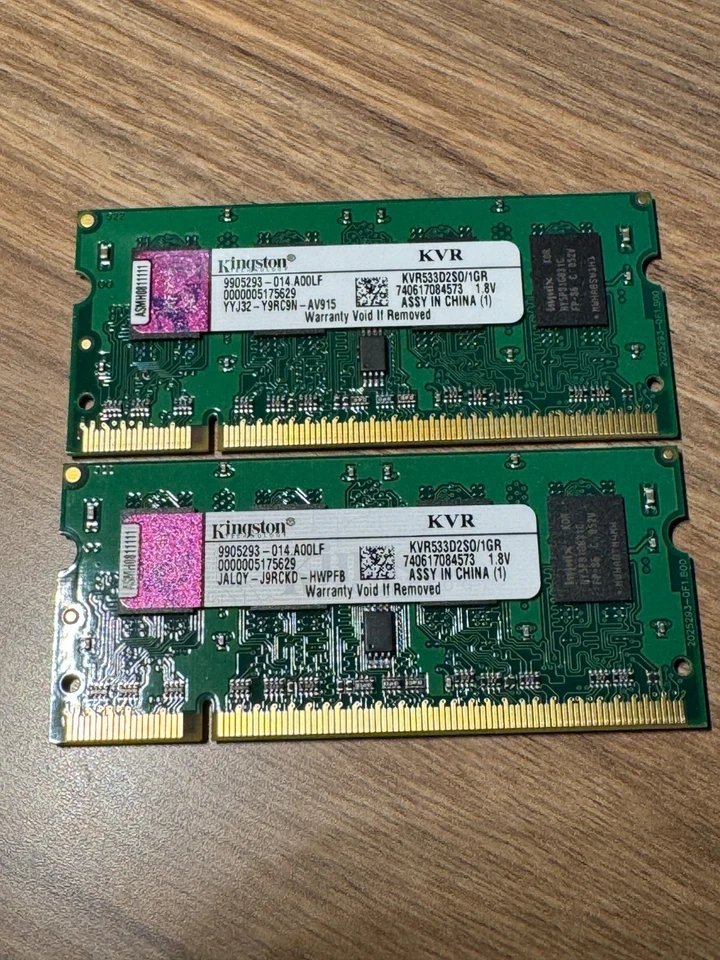 2x Kingston Notebook 1GB PC2-4200 533MHz DDR2 KVR533D2SO/1GR FREE SHIPPING - Image 1 of 1