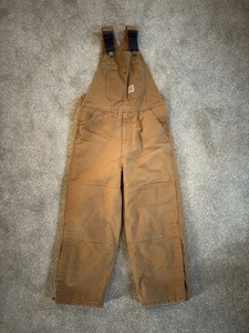 Carhartt Tan Brown Double Knee Youth Boys Overalls Workwear Utility Farm - Sz 10 - Picture 1 of 10