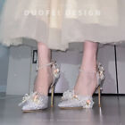 Womens High Heel Shoes Silver Crystal Wedding Shoes Bridal Sandals Stilettos