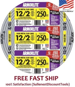 Southwire Armorlite 250ft 12/2 Solid Aluminum MC Cable Wire Wet Hazard Condition - Picture 1 of 2