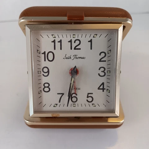 Seth Thomas Travel Clock Alarm Folding Portable PARTS ONLY WOUND TOO TIGHT Cover