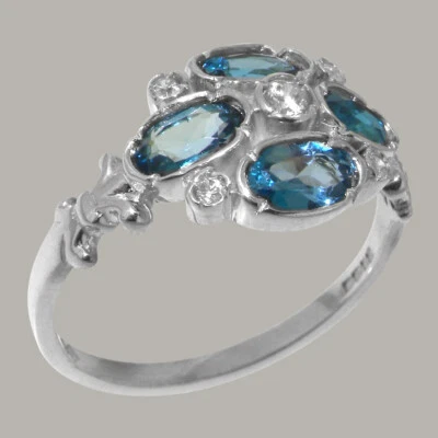 9k White Gold Natural Diamond London Blue Topaz Cluster Ring - Sizes J to Z - Image 1 of 4