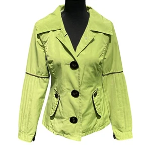 Soia Kyo Womens Short Rain Jacket Coat Green with Brown Accent Ruffled Sleeve XS - Picture 1 of 18