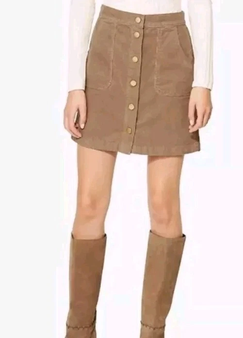 Tory Burch Lucitano Women's Skirt Size 4 a Line Light Brown Tan Corduroy Mini
