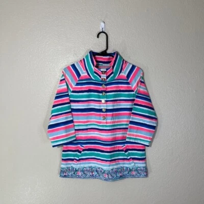 Lilly Pulitzer Captain Popover Womens Medium Sweater 3/4 Sleeve Pink Blue Stripe - Image 1 of 4
