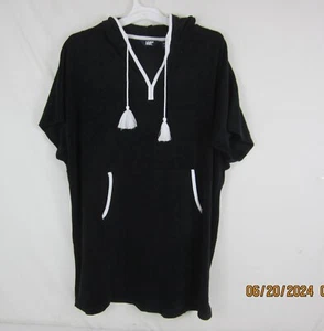 Lands End Women's Black Terry V neck Hooded Swim Cover Dress S - Picture 1 of 14