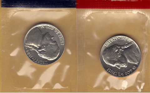 1989-P&D UNCIRCULATED BU JEFFERSON NICKELS IN MINT SET CELLO (2 coins) Cover