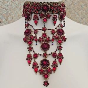 Michal Negrin Choker Bib Red Victorian Velvet Dramatic Chandelier Waterfall WOW - Picture 1 of 21