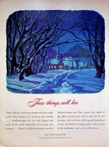 1944 Studebaker Christmas Tree Snow Church Starry Night WW2 Vintage 40s Print Ad - Picture 1 of 1