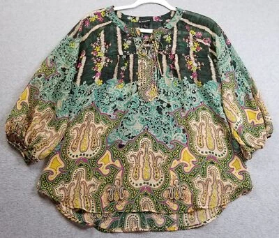 NEW DIRECTIONS Top Womens Small S Floral Damask Boho Artsy Spring ¾ Sleeve Sheer - Image 1 of 4