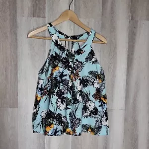 Jealous Tomato Womens Medium Halter Blue Floral Keyhole Hawaiian Casual Summer - Picture 1 of 9