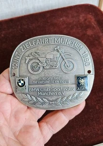 VINTAGE ENAMEL MOTORCYCLE BADGE # BMW RALLY MUNICH BAVARIA 1990 R80 - Picture 1 of 5
