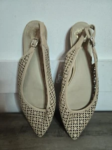 Vince Camuto Fallina Damen-Slingback-Flats 9 M beige Leder lasergeschnittener Schuh - Bild 1 von 5