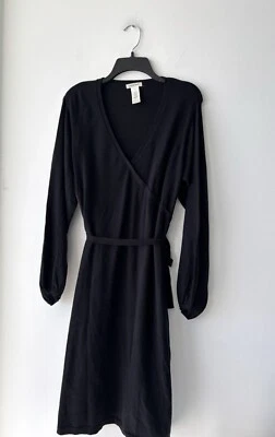 Vestido Max Studio Suéter Tejido Imitación Envoltura Negro Manga Larga Midi Largo Para Mujer’s XL Foto 1 de 4