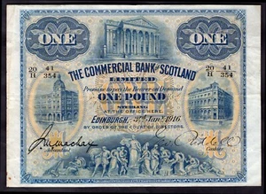The Commercial Bank Of Scotland, £1, 3-1-1916. 20/H 41/354. (PMS; CO56d). NVF. - Picture 1 of 2