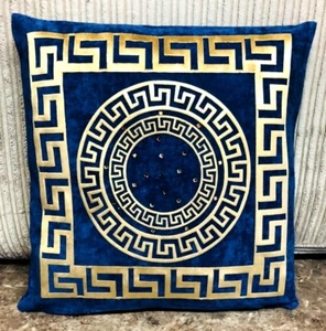 Multi Greek Circles border/keys Crystal Stone decorative Pillow Throw Cover - Picture 1 of 3